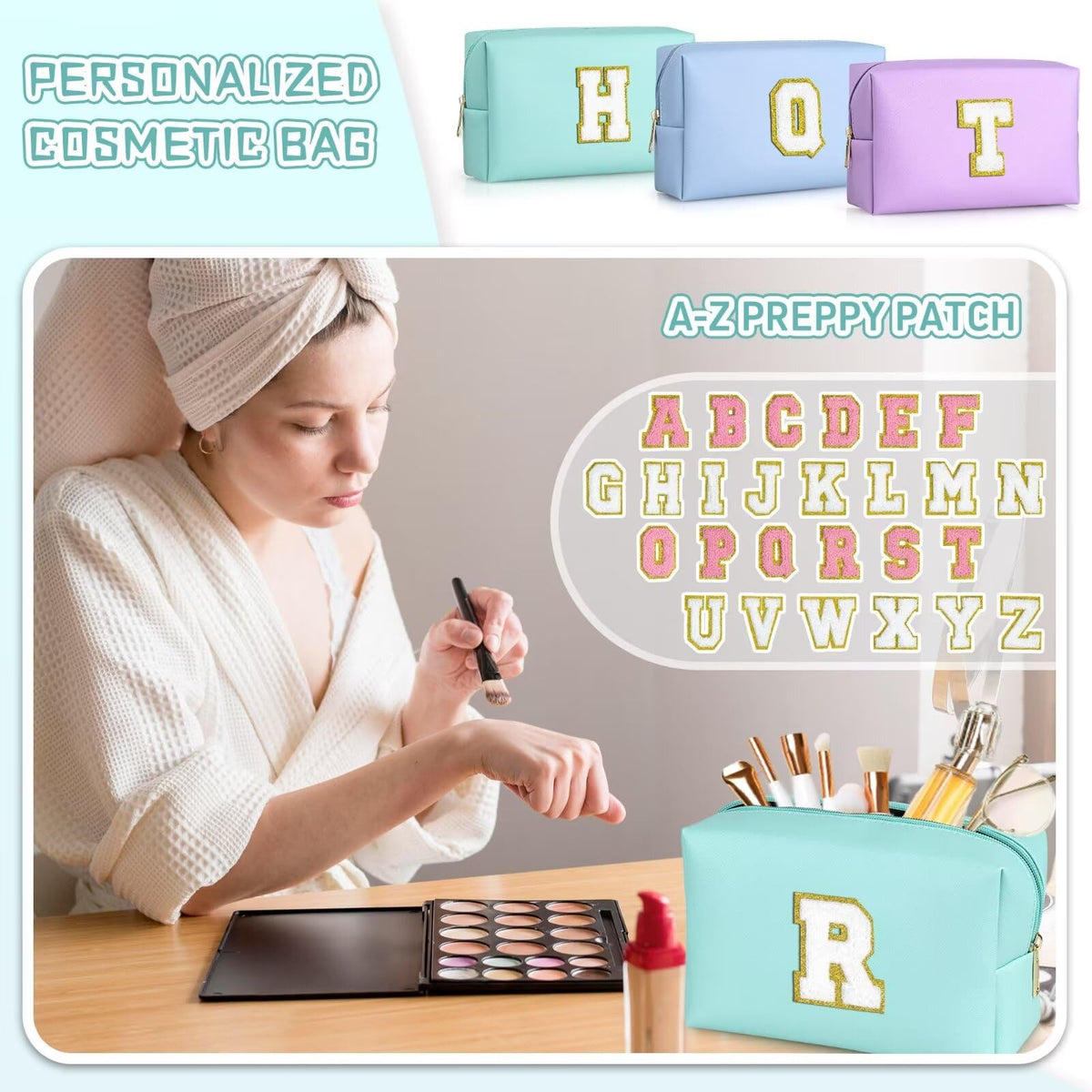 TOPEAST Preppy Makeup Bag open with cosmetics inside