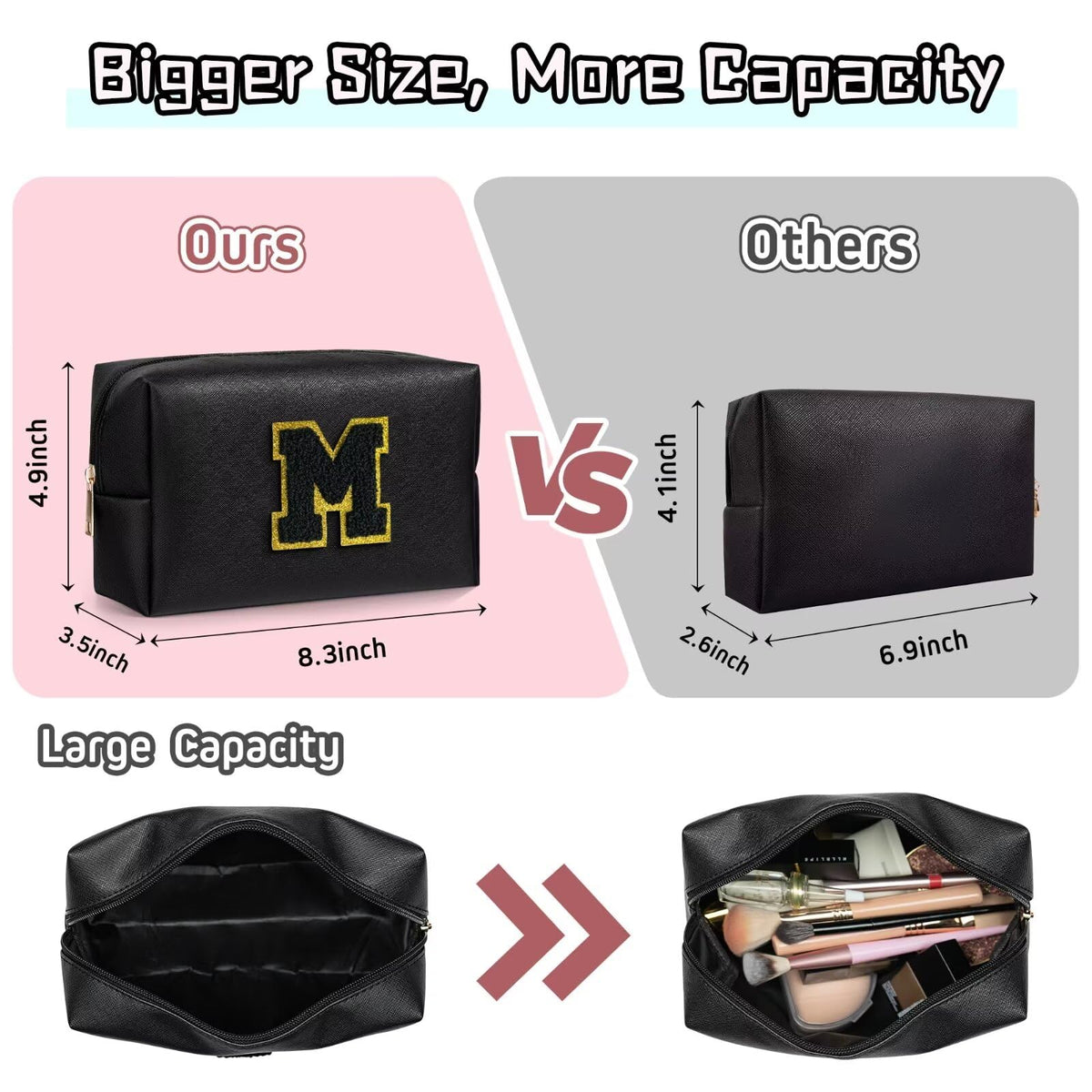 TOPEAST Preppy Makeup Bag side view showing zipper and patch