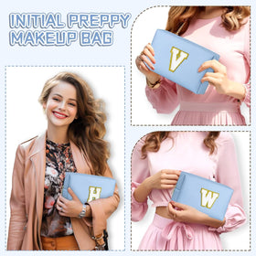 TOPEAST Preppy Makeup Bag Sky Blue with various items inside