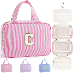 TOPEAST Travel Hanging Toiletry Bag in pink with personalised initial