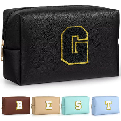 TOPEAST Travel Makeup Bag black with personalised initial patch