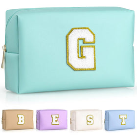 TOPEAST Travel Makeup Bag in blue with personalised initial patch