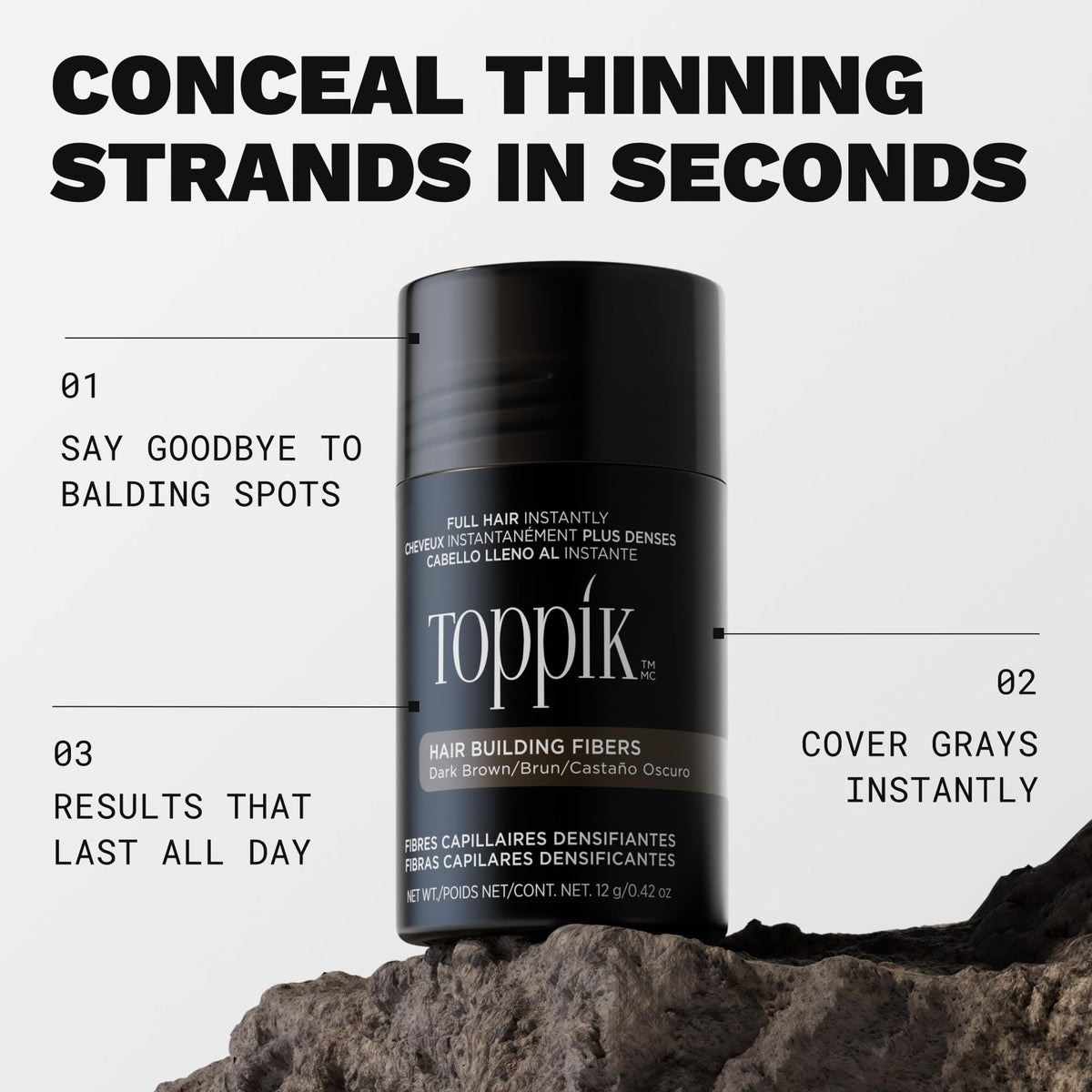 TOPPIK Hair Building Fibers Medium Brown 55g packaging
