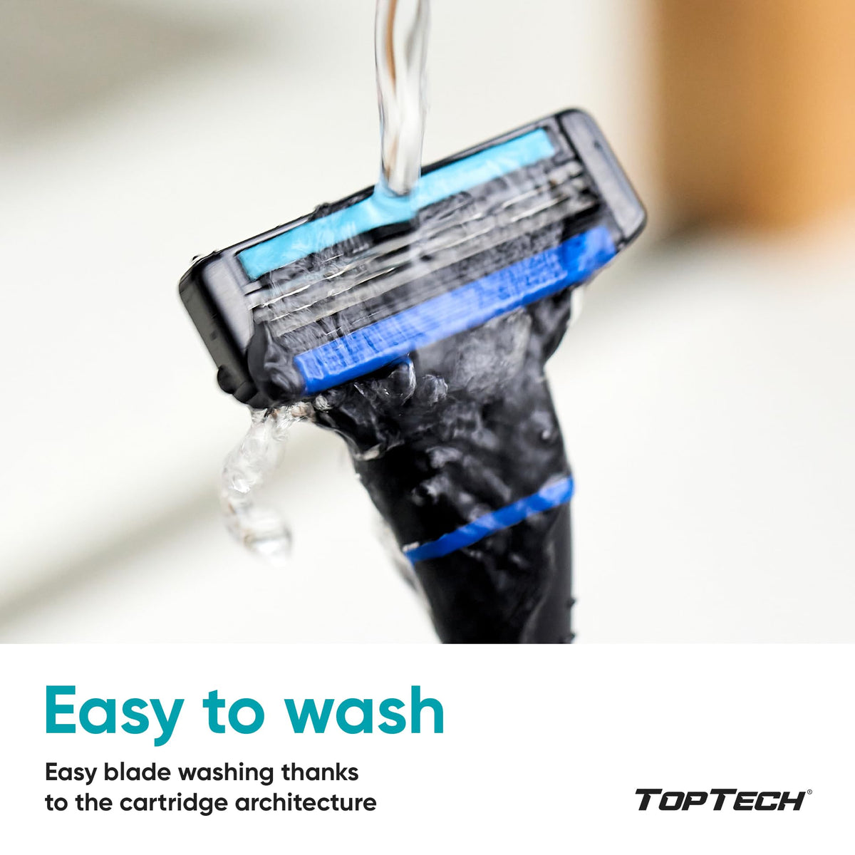Toptech Razor 3 blades displayed on a countertop