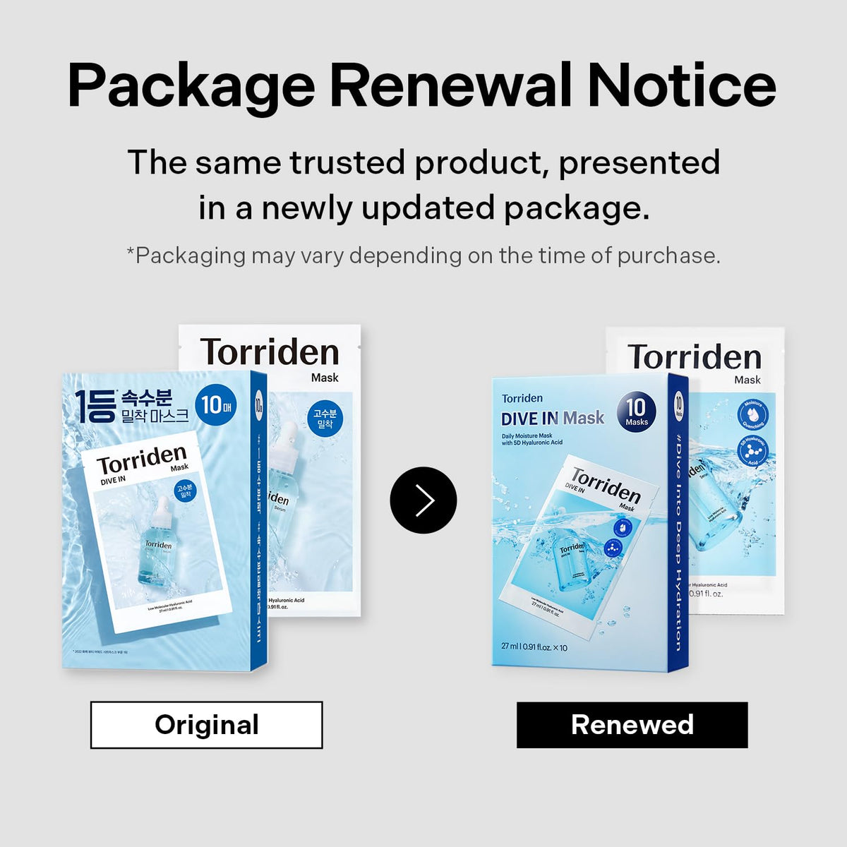 Torriden DIVE IN Hyaluronic Acid Facial Mask product display
