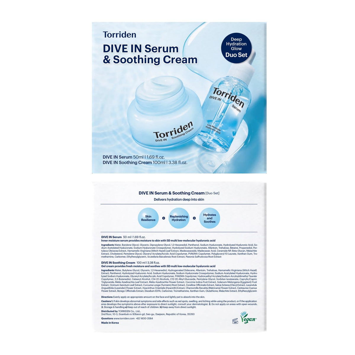 Torriden DIVE IN Serum and Soothing Cream set with natural background