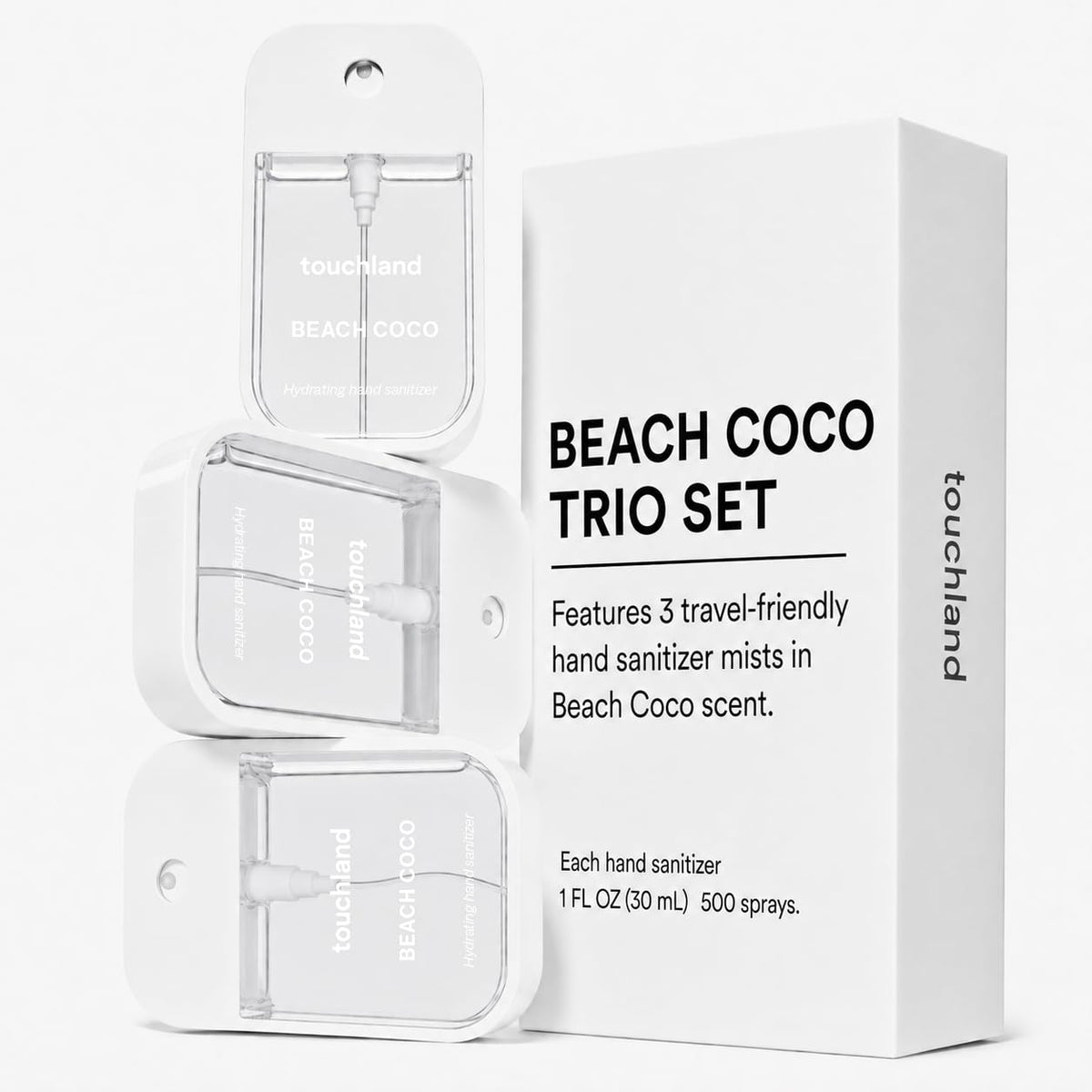 Touchland Beach Coco Hydrating Hand Sanitizer Spray in use outdoors