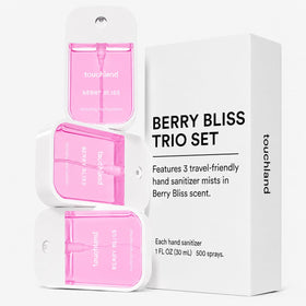 Touchland Berry Bliss Hydrating Hand Sanitizer in travel pouch
