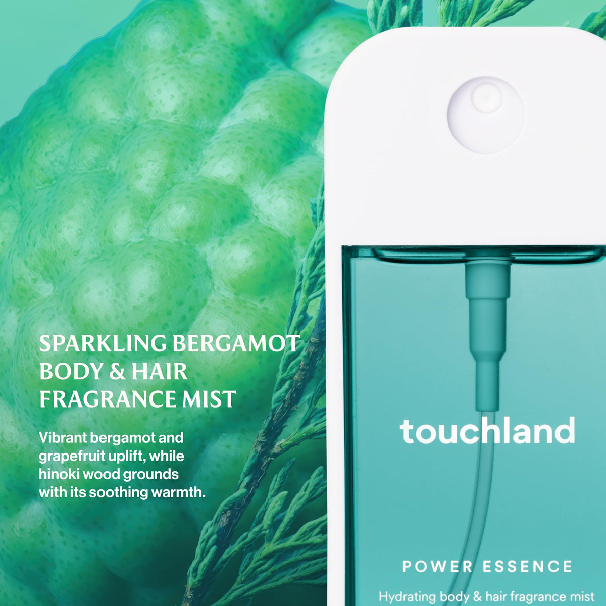 Touchland Body & Hair Fragrance Mist Sparkling Bergamot bottle with cap