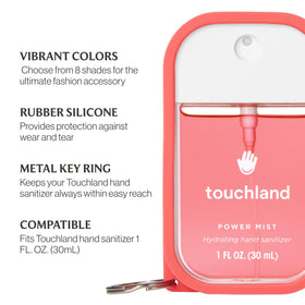 Touchland Candy Red Hand Mist Case with hand sanitizer bottle