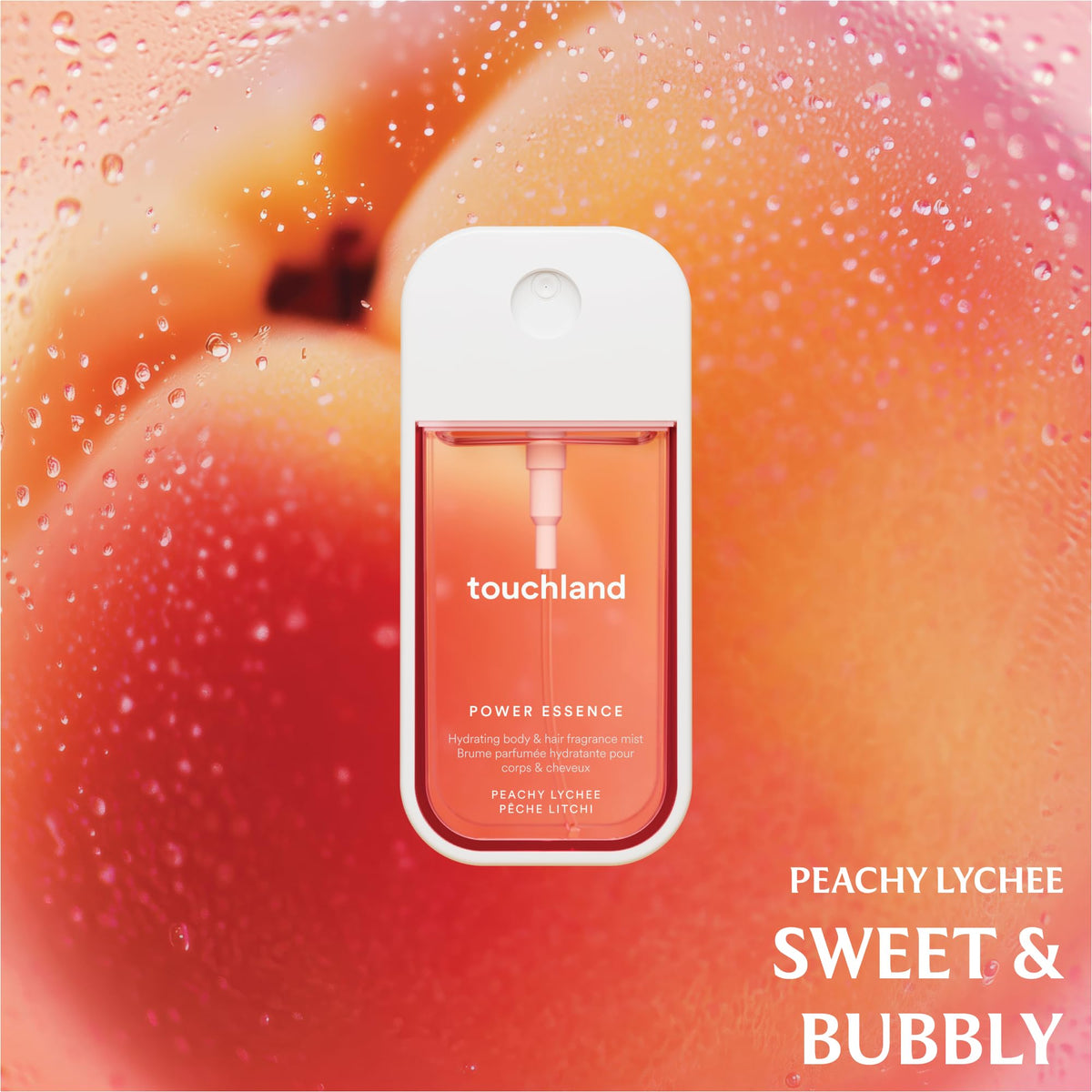 Touchland Fruity Crush Hand Sanitizer and Mist set on a travel bag