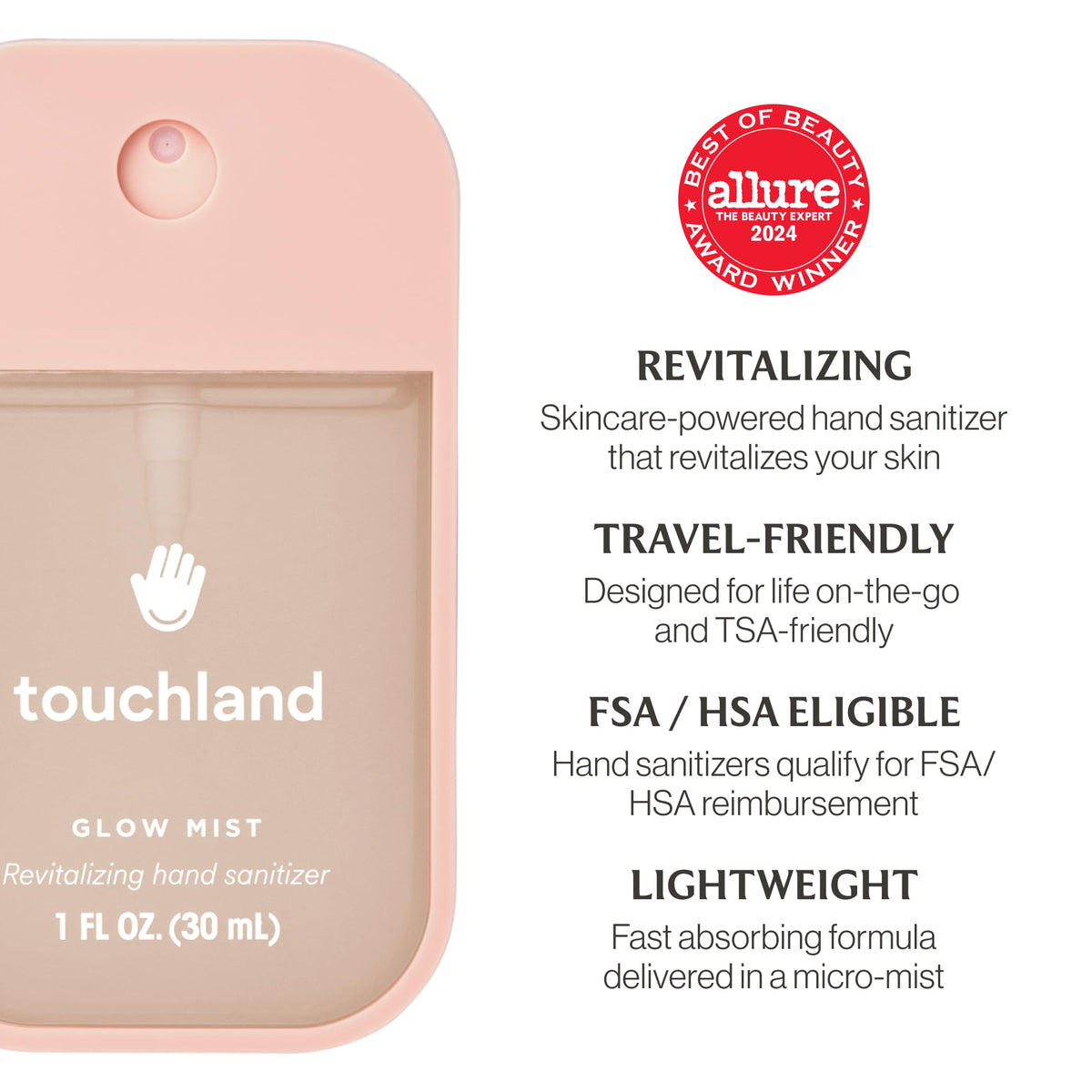 Touchland Glow hand sanitizer spray with packaging