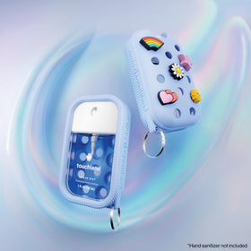 Touchland Hand Mist Case Cloudwave Blue side view with metal keyring