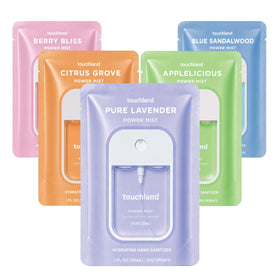 Touchland Hydrating Hand Sanitizer Spray Set with five travel-sized bottles