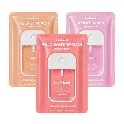 Touchland Juicy Trio Hydrating Hand Sanitizer Spray Set front view