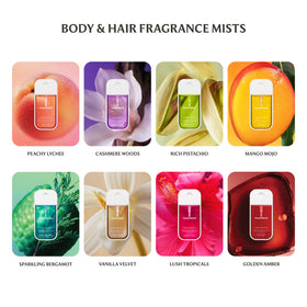 Touchland Vanilla Velvet Body Mist displayed with tropical elements