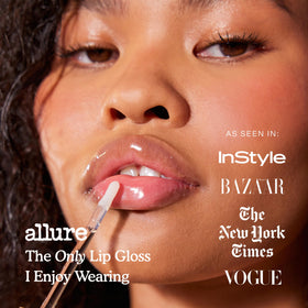 Tower 28 ShineOn Lip Gloss Jelly Coconut on a vanity