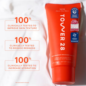 Tower 28 SOS Recovery Hydrating Face Cream application on skin