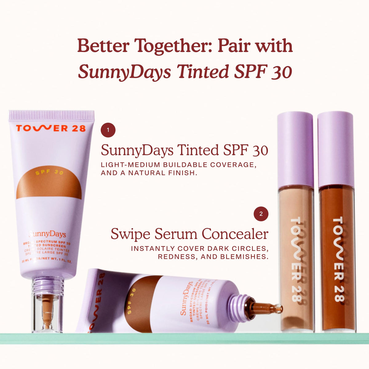 Tower 28 Swipe Serum Hydrating Concealer on vanity
