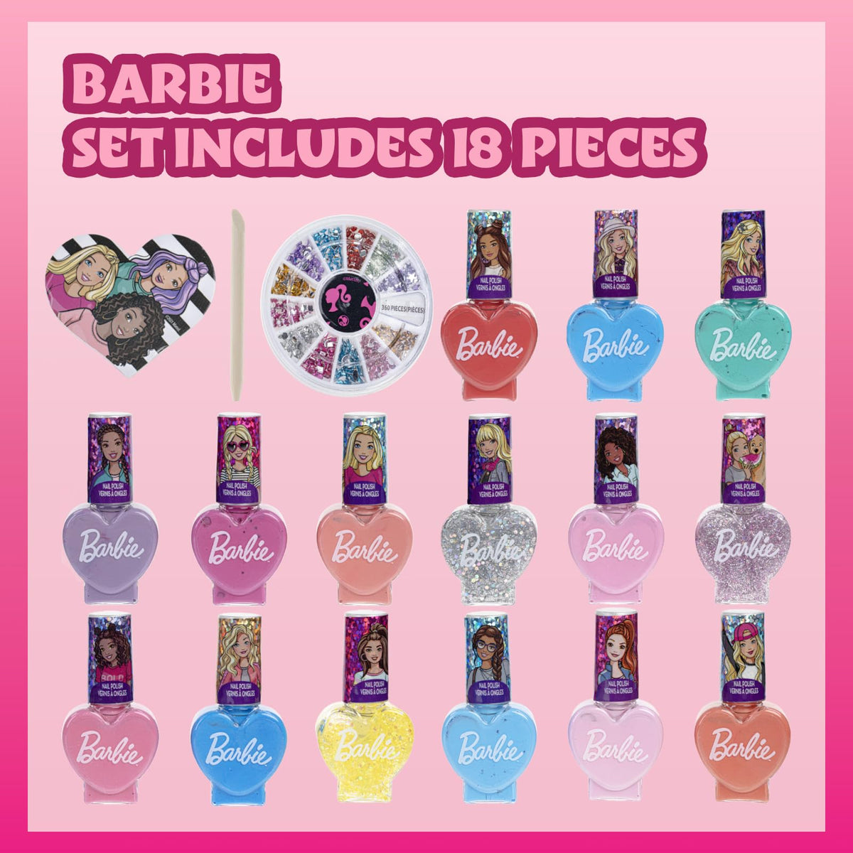 Townley Girl Barbie Nail Polish Set includes gem wheel and nail file