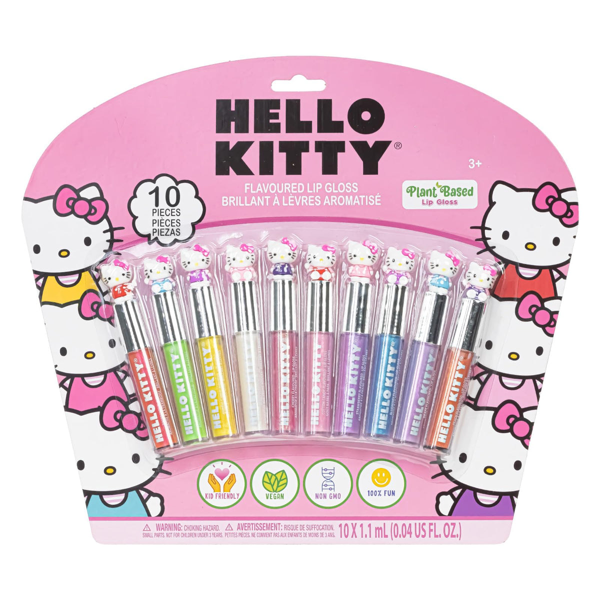 Townley Girl Hello Kitty Lip Gloss Set front view with 10 glosses