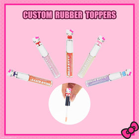 Townley Girl Hello Kitty lip glosses displayed with Hello Kitty character