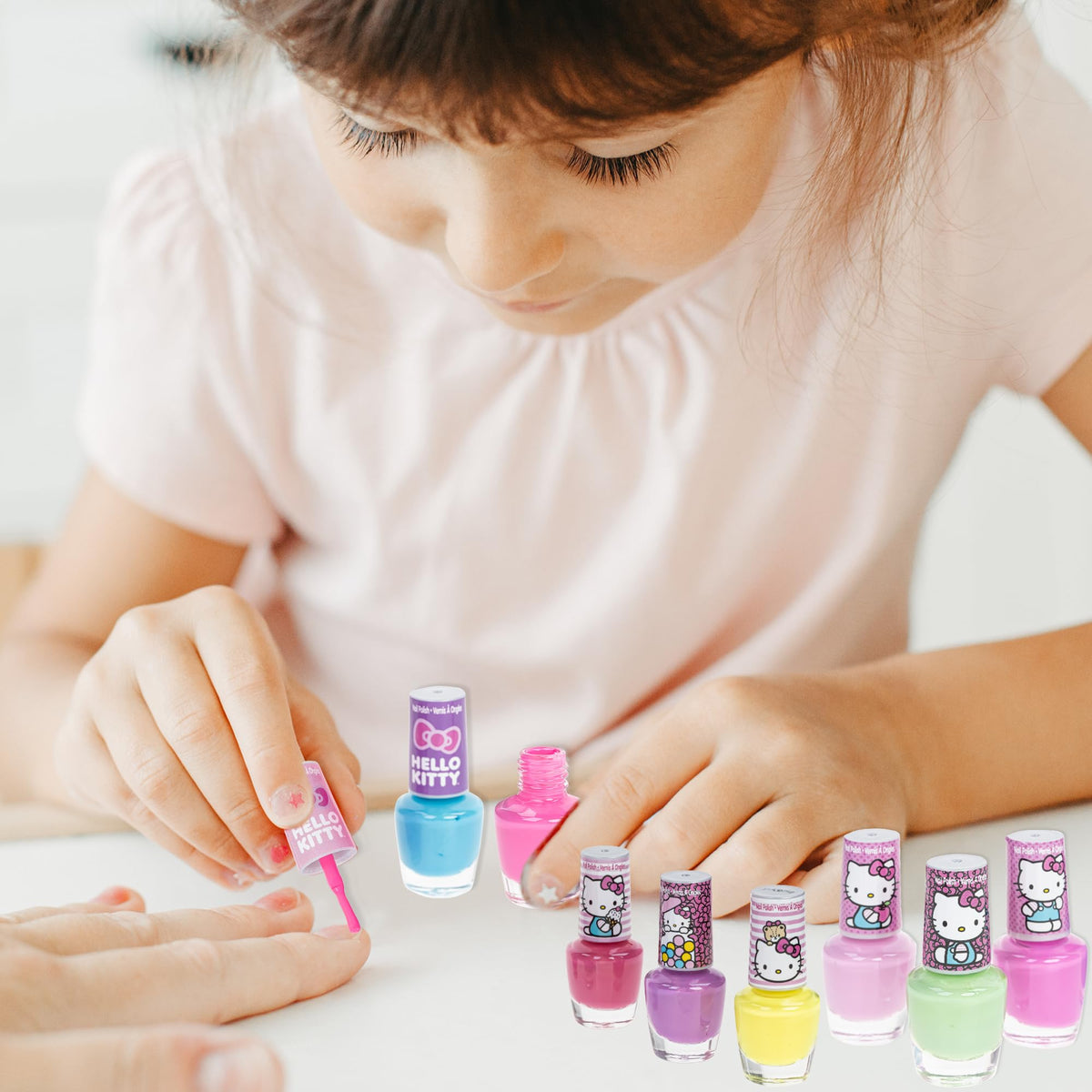 Townley Girl nail polish set showing peach shimmer bottle