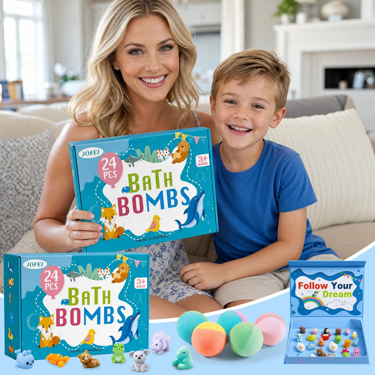 Toy storage box included with JOFEI Kids Bath Bombs