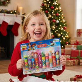 Toy Story lip balm set displayed with 3D character toppers