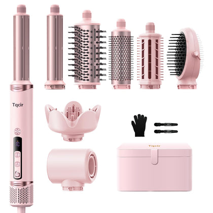Tqcir 8 in 1 Hot Air Styler front view with multiple attachments