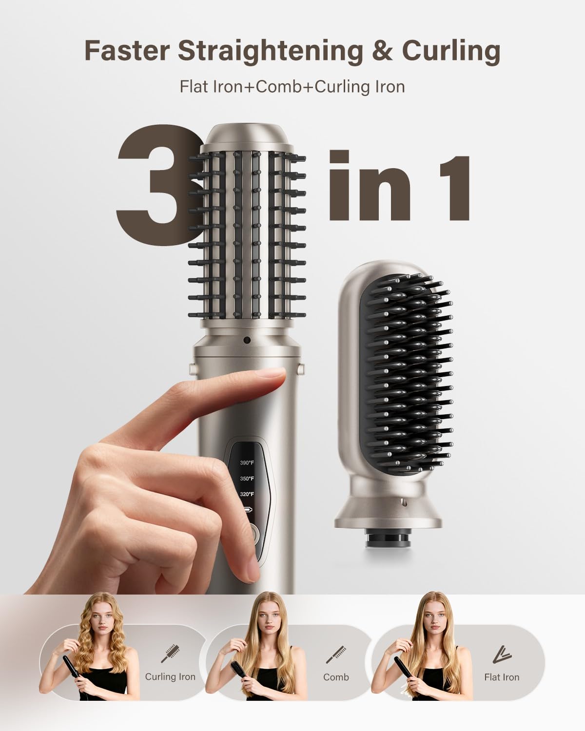 Tqcir Cordless Hair Straightener Brush in a travel bag