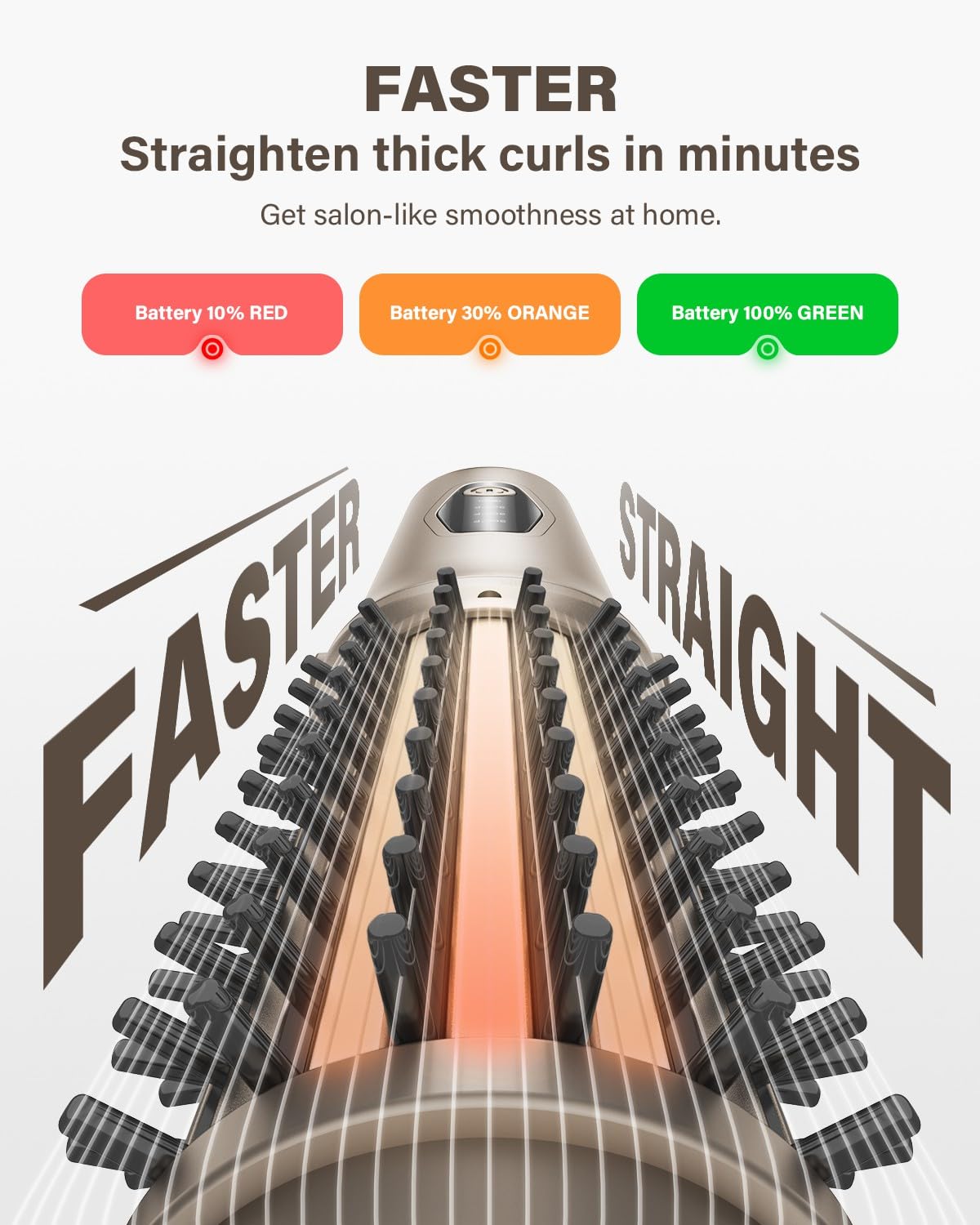 Tqcir Cordless Hair Straightener Brush showing temperature settings