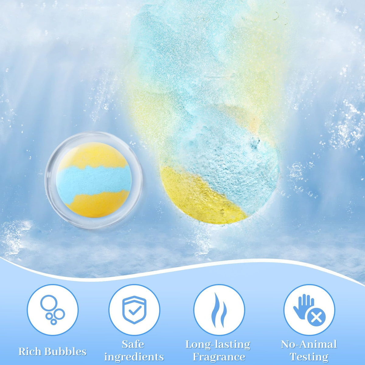 TranquilBliss bath bombs displayed in a relaxing bath setting