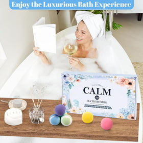 TranquilBliss bath bombs with labels showing scent names