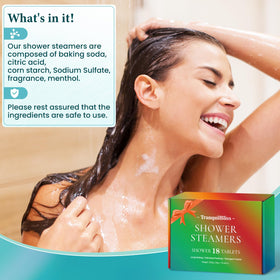 TranquilBliss Shower Steamers Grapefruit scent on a bathroom shelf