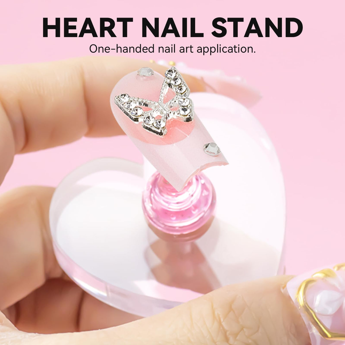 Transparent heart-shaped acrylic nail stand from ESUOHYM