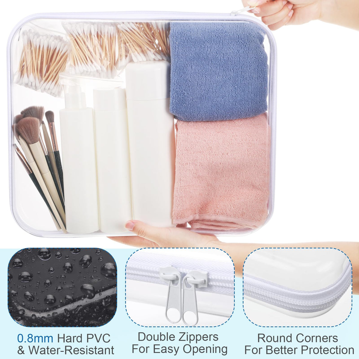Transparent Sanwuta zipper case with makeup items inside