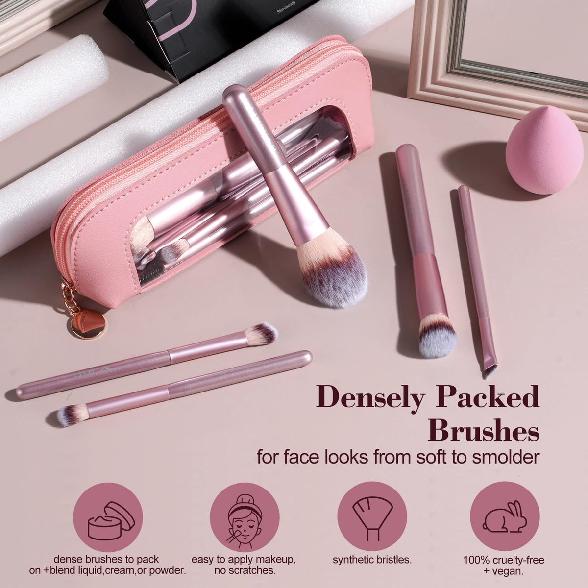 Travel case for BS-MALL makeup brushes, open view