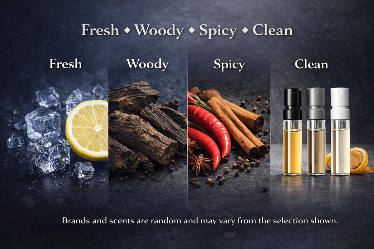 Travel-friendly men's cologne sampler vials