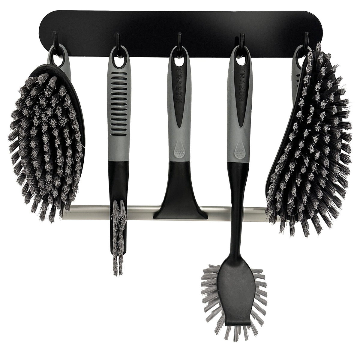 Trazon Scrub Brush Set of 6 with various brush types and squeegee