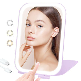 TREASO Travel Makeup Mirror front view with LED lights