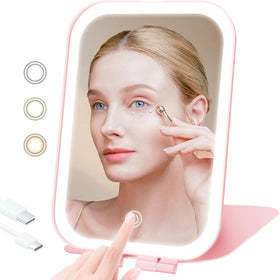 TREASO Travel Makeup Mirror front view with LED lights