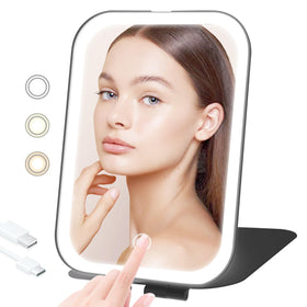 TREASO Travel Makeup Mirror front view with LED lights