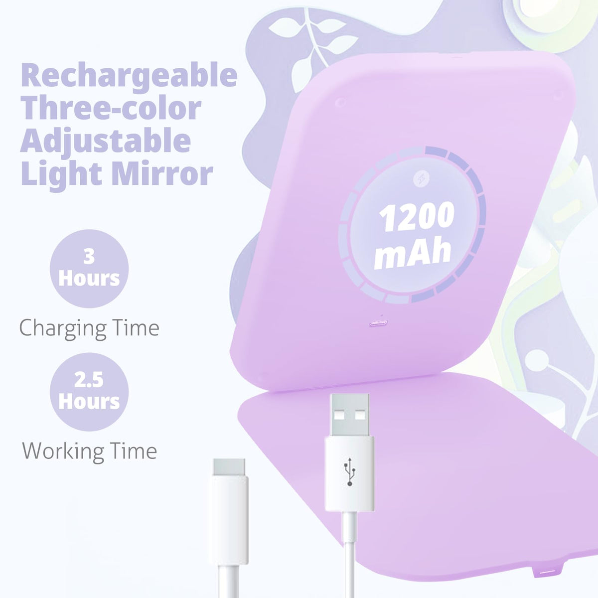 TREASO Travel Makeup Mirror illuminated in warm yellow light