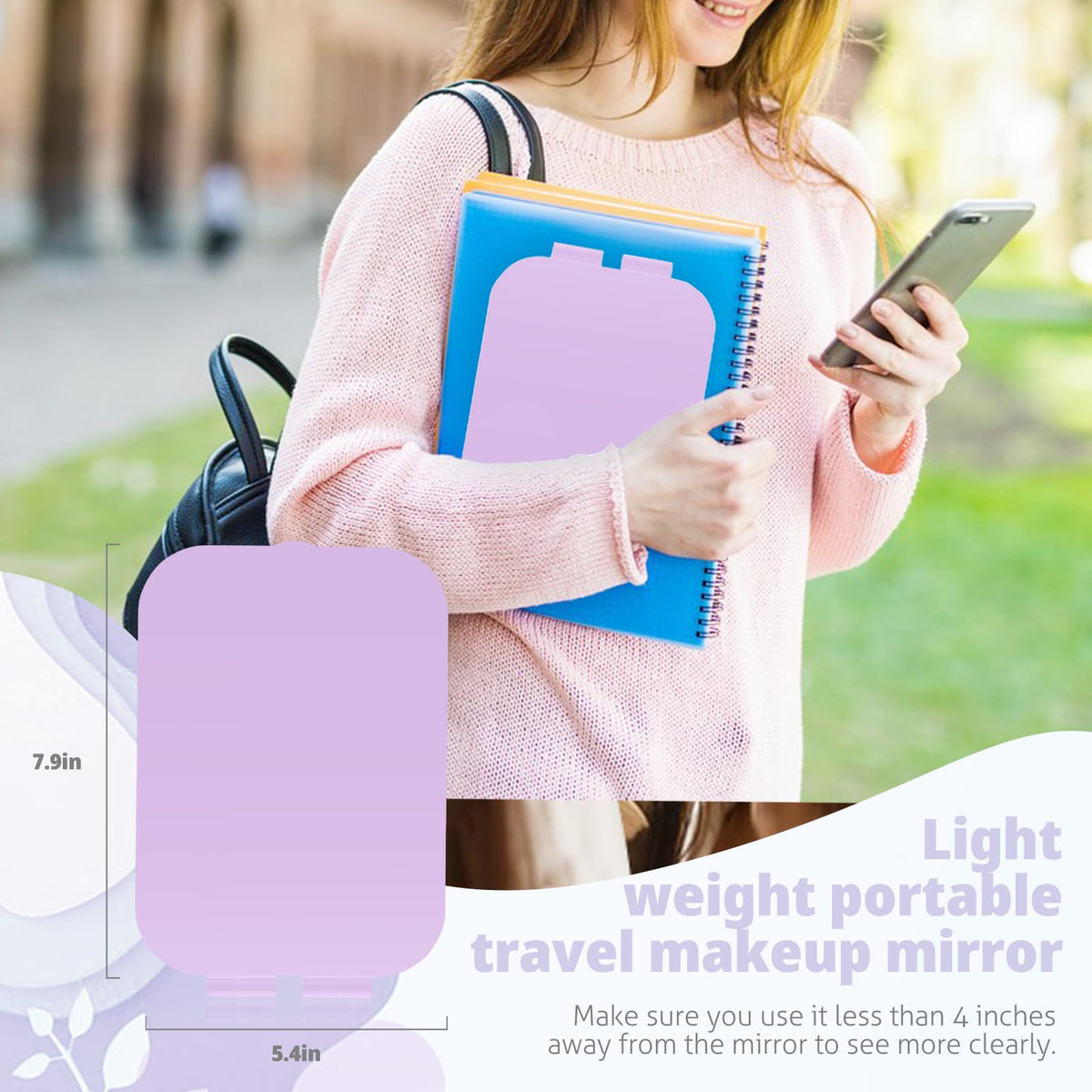 TREASO Travel Makeup Mirror showing daylight white lighting