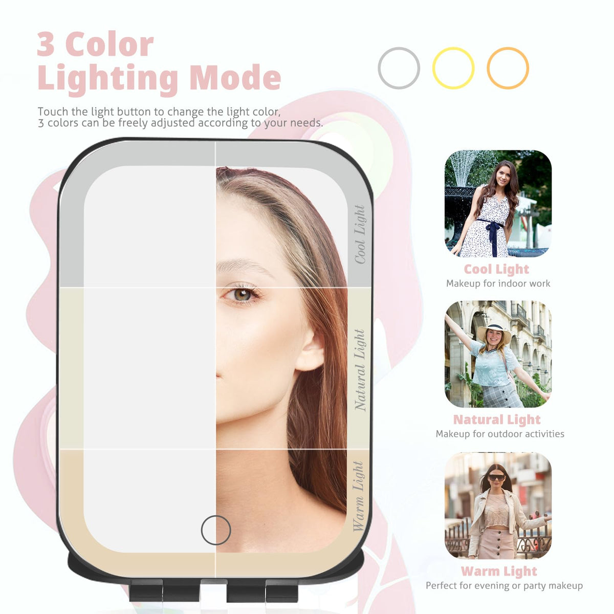 TREASO Travel Makeup Mirror side view showing compact design