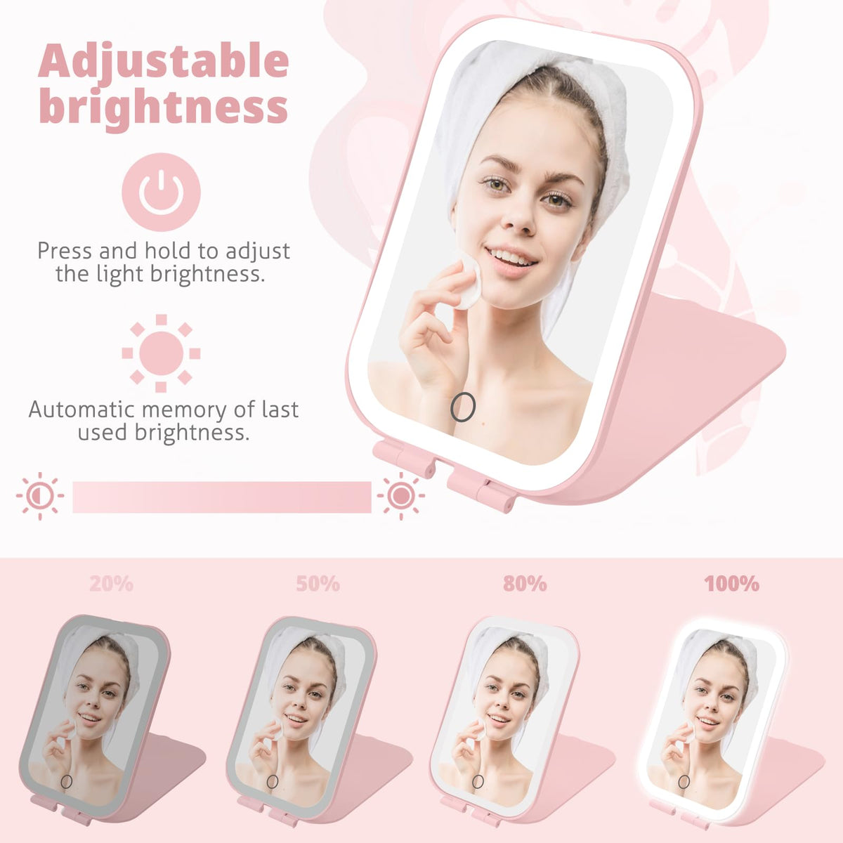 TREASO Travel Makeup Mirror with USB charging cable