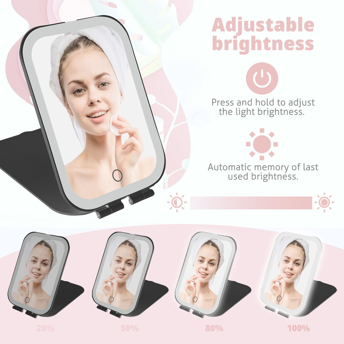TREASO Travel Makeup Mirror with USB charging cable