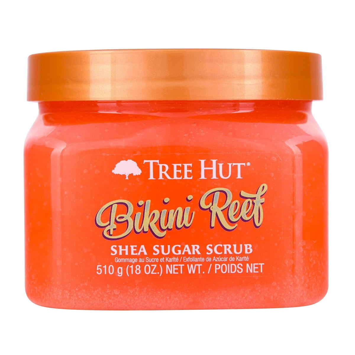 Tree Hut Bikini Reef Body Scrub 18 Oz front view with tropical design