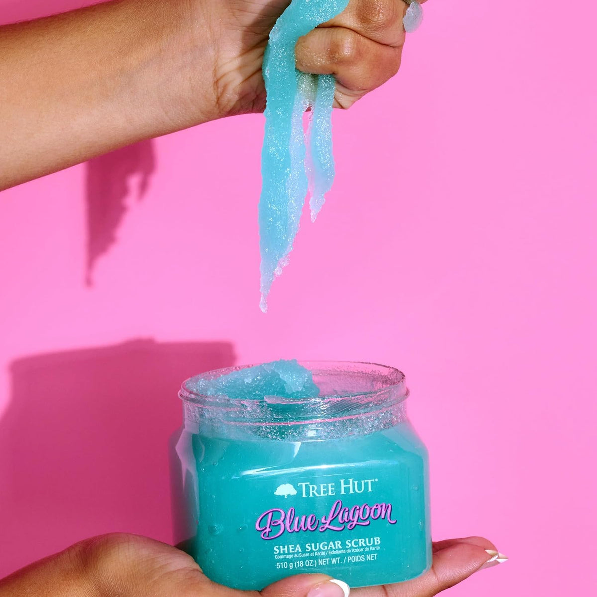 Tree Hut Blue Lagoon Body Scrub 18 Oz opened with scrub visible